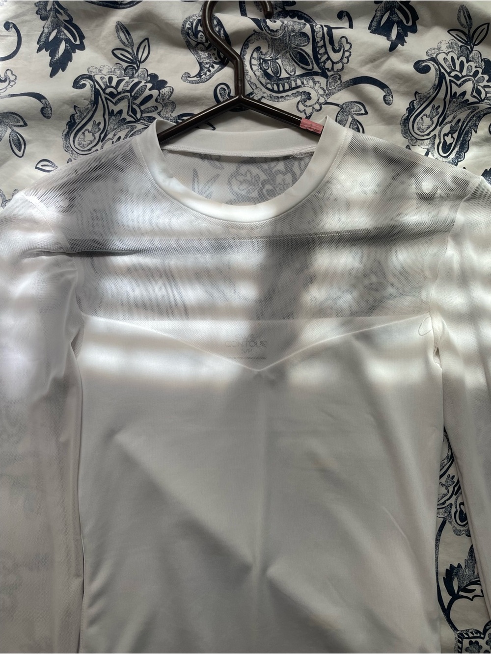 Classic White Sheer-Panel Long Sleeve Bodysuit